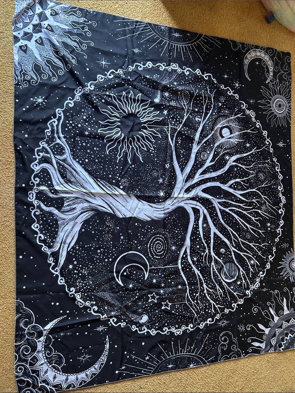 Black & White Celestial Tree Wall Tapestry 4’x5’
